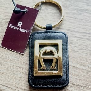 Etienne Aigner Keychain Black With Gold Metal NWT